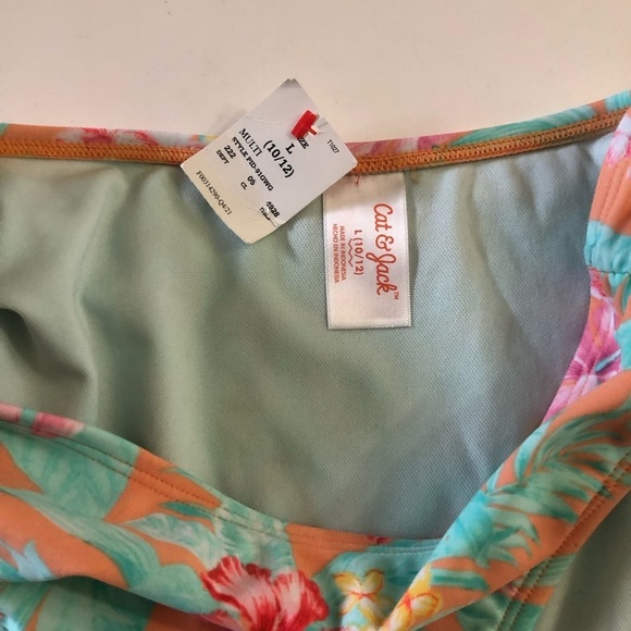 Bundle 3Pc Cat & Jack Girls Hawaiian Rash Guard Floral Bikini Bottoms Swimwear L - Picture 12 of 13